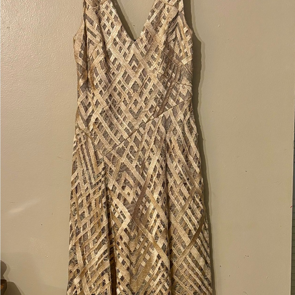Gold colored Aiden mattox /adrianna Papell dress . Size 8 . - Picture 3 of 9